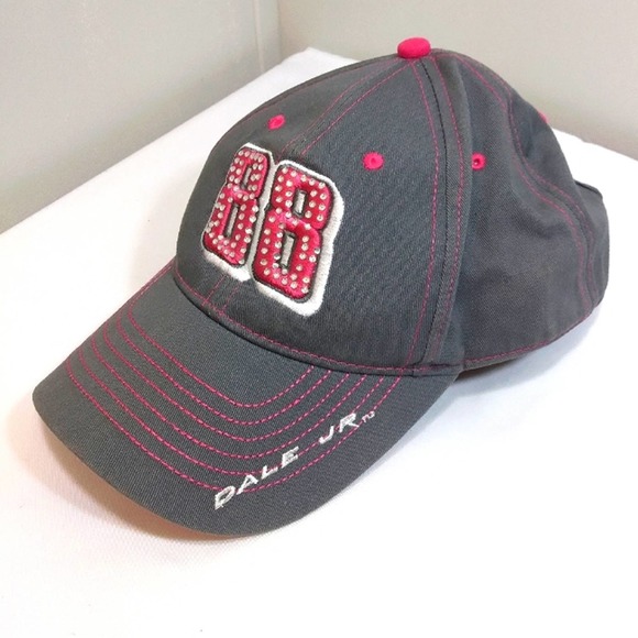 NWOT Chase Authentics Women's Grey and Hot Pink 88 Dale Jr. Rhinestone Cap - Picture 1 of 10